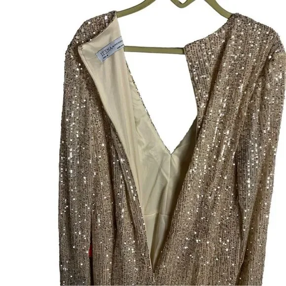 Ieena Mac Duggal Dress WMNS 16 Gold Sequin Knotted Long Sleeve Midi 26549 Plunge - Picture 10 of 11